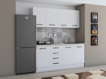 Bucatarie Alfa 180, fara vitrina, alb, blat termic travertin - imagine 2
