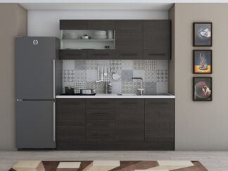 Bucatarie Alfa 180, cu vitrina, wenge, blat termic alb