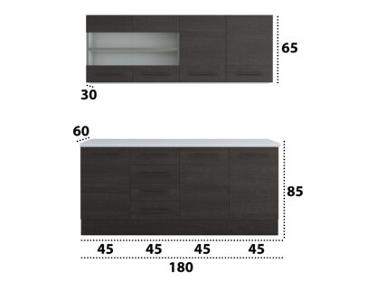 Bucatarie Alfa 180, cu vitrina, wenge, blat termic alb - imagine 5