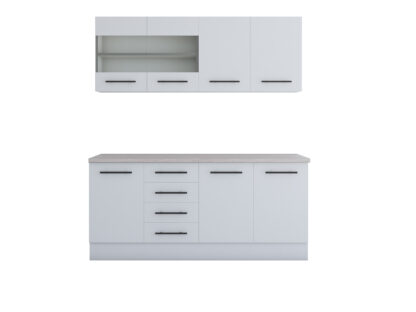 Bucatarie Alfa 180, cu vitrina, alb, blat termic travertin - imagine 4