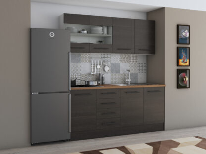 Bucatarie Alfa 180, cu vitrina, wenge, blat termic nuc - imagine 3