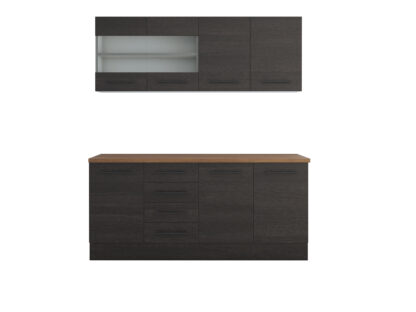 Bucatarie Alfa 180, cu vitrina, wenge, blat termic nuc - imagine 4