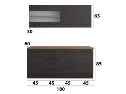 Bucatarie Alfa 180, cu vitrina, wenge, blat termic nuc - imagine 5