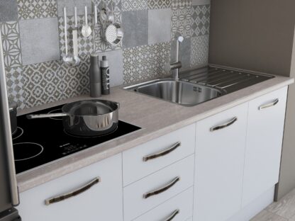 Bucatarie Alfa 180, fara vitrina, alb, blat termic travertin - imagine 4