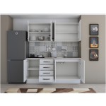 Bucatarie Alfa 180, fara vitrina, alb, blat termic travertin - imagine 3