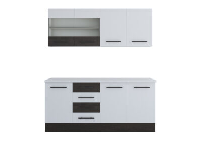 Bucatarie Alfa 180, cu vitrina, alb/wenge, blat termic alb - imagine 4