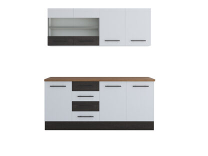 Bucatarie Alfa 180, cu vitrina, alb/wenge, blat termic nuc - imagine 4