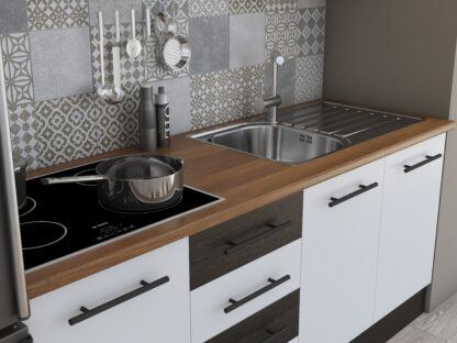 Bucatarie Alfa 180, cu vitrina, alb/wenge, blat termic nuc - imagine 6