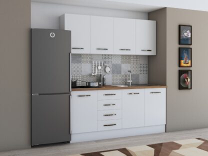 Bucatarie Alfa 180, fara vitrina, alb, blat termic nuc - imagine 2