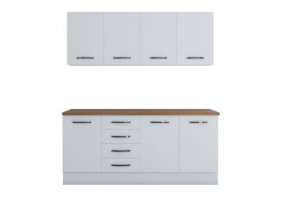 Bucatarie Alfa 180, fara vitrina, alb, blat termic nuc - imagine 6