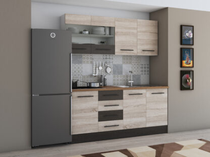 Bucatarie Alfa 180, cu vitrina, sonoma/wenge, blat termic nuc - imagine 3