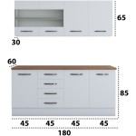 Bucatarie Alfa 180, cu vitrina, alb, blat termic nuc - imagine 2