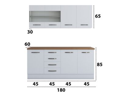 Bucatarie Alfa 180, cu vitrina, alb, blat termic nuc - imagine 2