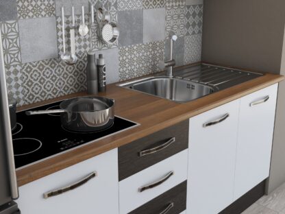 Bucatarie Alfa 180, cu vitrina, alb/wenge, blat termic nuc - imagine 5