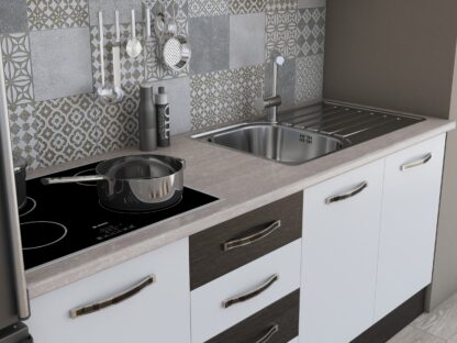 Bucatarie Alfa 180, cu vitrina, alb/wenge, blat termic travertin - imagine 5