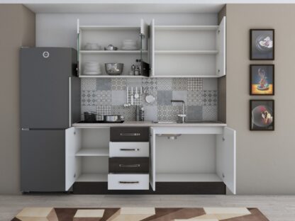 Bucatarie Alfa 180, cu vitrina, alb/wenge, blat termic travertin - imagine 6