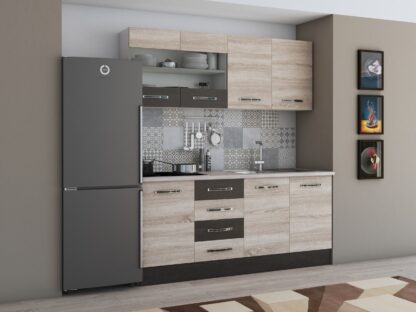 Bucatarie Alfa 180, cu vitrina, sonoma/wenge, blat termic travertin - imagine 2