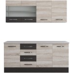 Bucatarie Alfa 180, cu vitrina, sonoma/wenge, blat termic travertin - imagine 3
