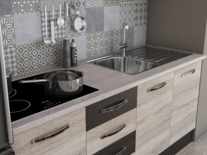 Bucatarie Alfa 180, cu vitrina, sonoma/wenge, blat termic travertin - imagine 5