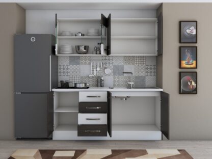 Bucatarie Alfa 180, cu vitrina, wenge/alb, blat termic alb - imagine 6