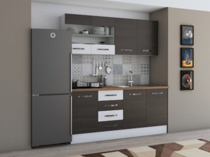 Bucatarie Alfa 180, cu vitrina, wenge/alb, blat termic nuc - imagine 2