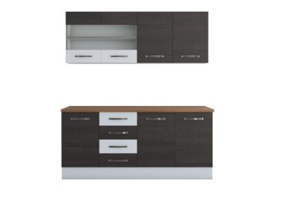 Bucatarie Alfa 180, cu vitrina, wenge/alb, blat termic nuc - imagine 3