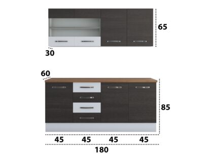Bucatarie Alfa 180, cu vitrina, wenge/alb, blat termic nuc - imagine 4