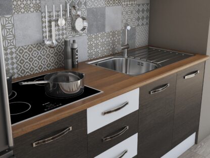 Bucatarie Alfa 180, cu vitrina, wenge/alb, blat termic nuc - imagine 5