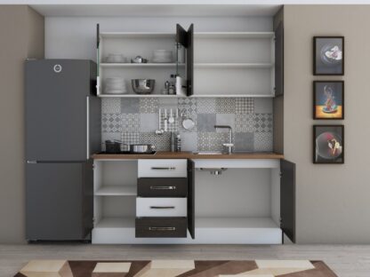 Bucatarie Alfa 180, cu vitrina, wenge/alb, blat termic nuc - imagine 6