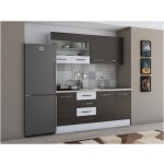 Bucatarie Alfa 180, cu vitrina, wenge/alb, blat termic travertin - imagine 2