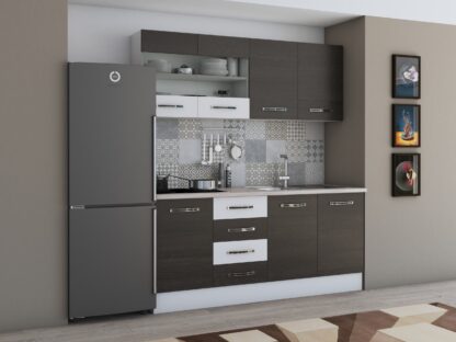 Bucatarie Alfa 180, cu vitrina, wenge/alb, blat termic travertin - imagine 2
