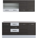 Bucatarie Alfa 180, cu vitrina, wenge/alb, blat termic travertin - imagine 3