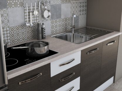 Bucatarie Alfa 180, cu vitrina, wenge/alb, blat termic travertin - imagine 5