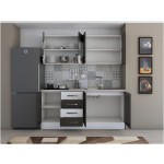 Bucatarie Alfa 180, cu vitrina, wenge/alb, blat termic travertin - imagine 6