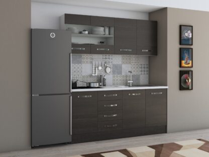 Bucatarie Alfa 180, cu vitrina, wenge, blat termic alb - imagine 2