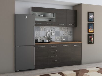 Bucatarie Alfa 180, cu vitrina, wenge, blat termic nuc - imagine 2