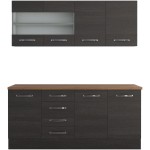 Bucatarie Alfa 180, cu vitrina, wenge, blat termic nuc - imagine 3