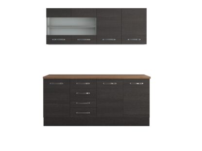 Bucatarie Alfa 180, cu vitrina, wenge, blat termic nuc - imagine 3