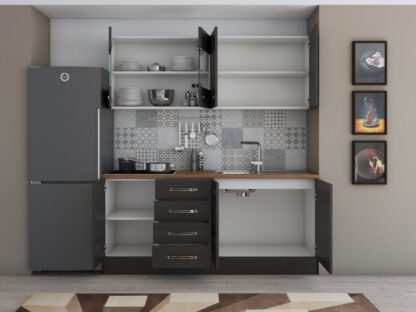 Bucatarie Alfa 180, cu vitrina, wenge, blat termic nuc - imagine 6