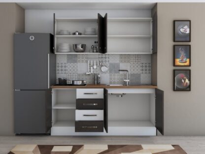 Bucatarie Alfa 180, fara vitrina, wenge/alb, blat termic nuc - imagine 2