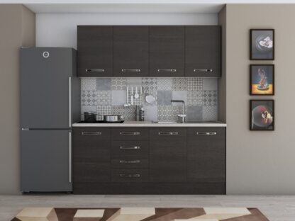 Bucatarie Alfa 180, fara vitrina, wenge, blat termic travertin