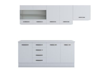 Bucatarie Alfa 240, corp hota, cu vitrina, alb, blat termic alb - imagine 5