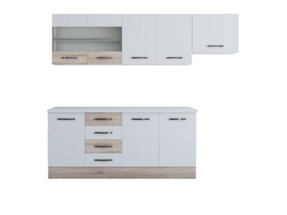 Bucatarie Alfa 240, corp hota, cu vitrina, alb/sonoma, blat termic alb - imagine 5