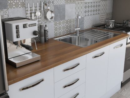 Bucatarie Alfa 240, corp hota, cu vitrina, alb, blat termic nuc - imagine 3