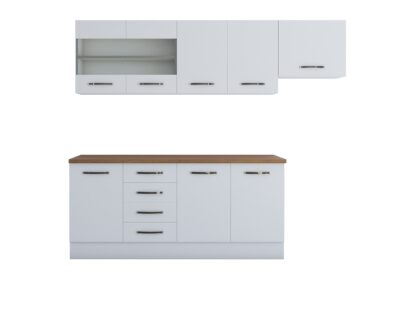 Bucatarie Alfa 240, corp hota, cu vitrina, alb, blat termic nuc - imagine 5