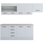 Bucatarie Alfa 240, corp hota, cu vitrina, alb, blat termic travertin - imagine 5