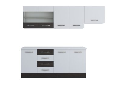 Bucatarie Alfa 240, corp hota, cu vitrina, alb/wenge, blat termic alb - imagine 6