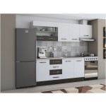 Bucatarie Alfa 240, corp hota, cu vitrina, alb/wenge, blat termic travertin - imagine 2