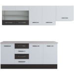Bucatarie Alfa 240, corp hota, cu vitrina, alb/wenge, blat termic travertin - imagine 5