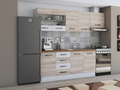 Bucatarie Alfa 240, corp hota, cu vitrina, sonoma/alb, blat termic nuc - imagine 2
